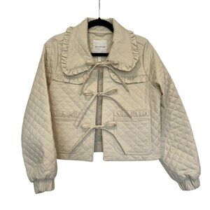 Avec Les Filles Quilted Tie-Front Jacket – Ruffle Collar Cottagecore Style, S